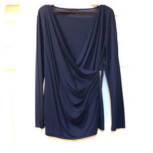 Ann Taylor Navy wrap top with gold zipper